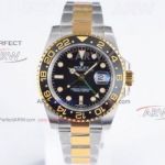 EW Factory Rolex GMT Master ii Swiss 2836 Automatic Watch - Silver And Yellow Gold Case/Bracelet Black Dial  